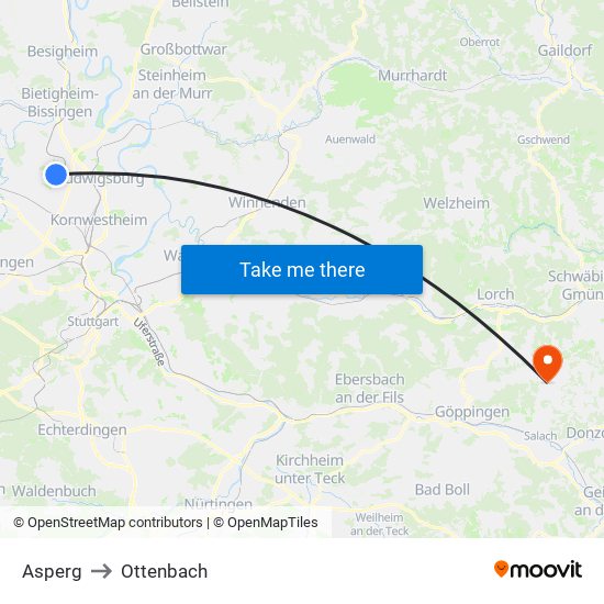 Asperg to Ottenbach map