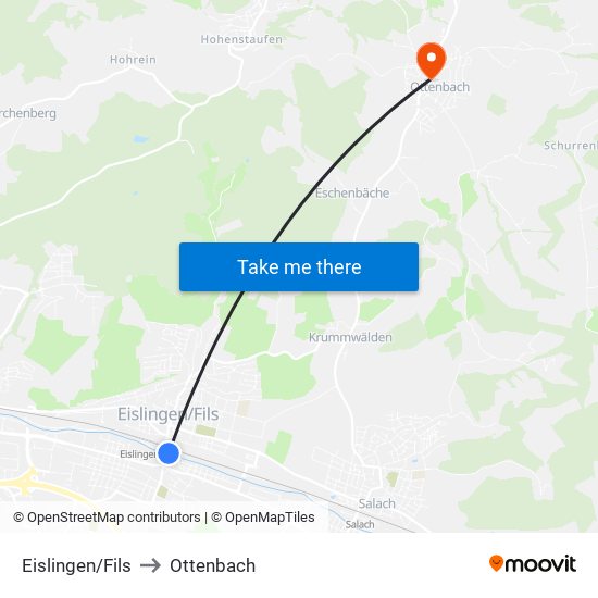 Eislingen/Fils to Ottenbach map