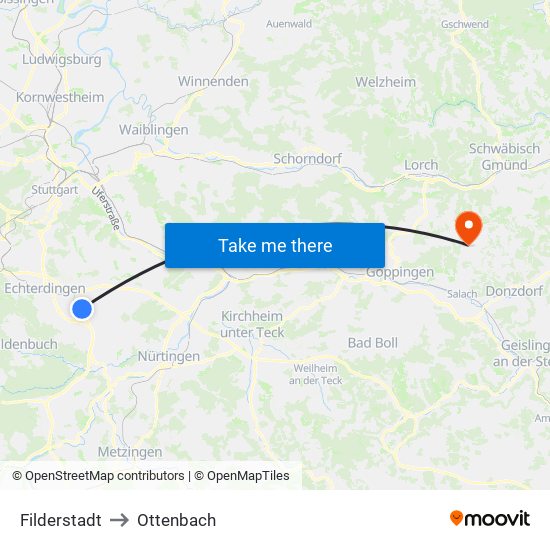 Filderstadt to Ottenbach map