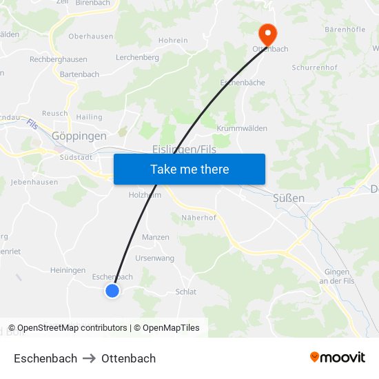Eschenbach to Ottenbach map