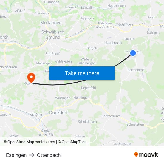 Essingen to Ottenbach map