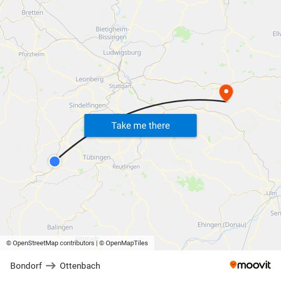 Bondorf to Ottenbach map