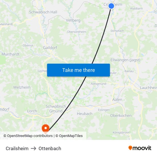 Crailsheim to Ottenbach map