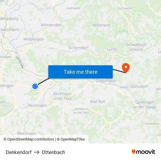 Denkendorf to Ottenbach map