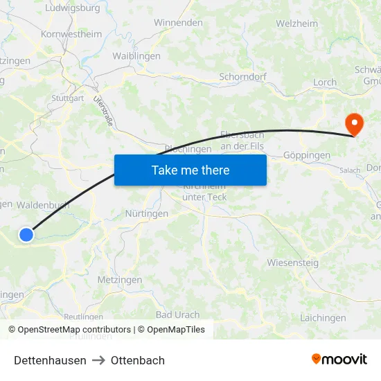 Dettenhausen to Ottenbach map