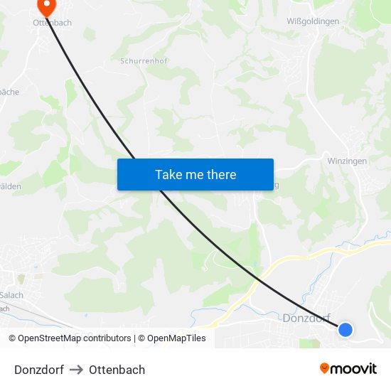 Donzdorf to Ottenbach map