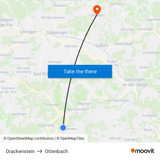 Drackenstein to Ottenbach map