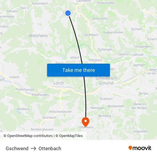 Gschwend to Ottenbach map