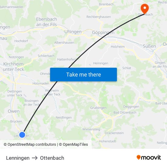 Lenningen to Ottenbach map