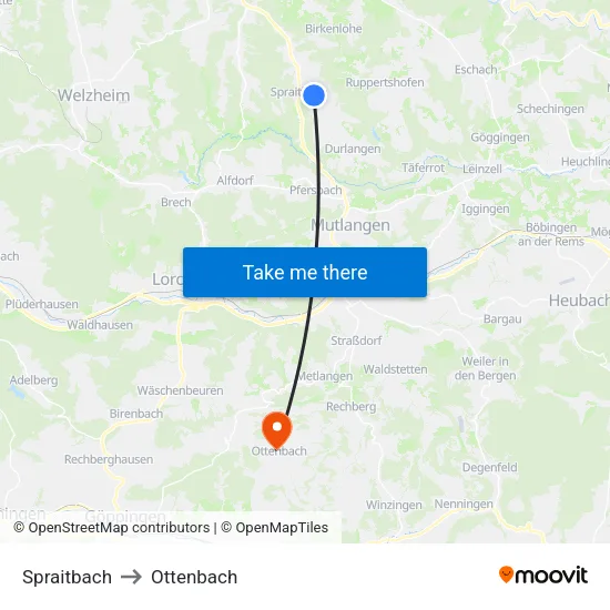 Spraitbach to Ottenbach map