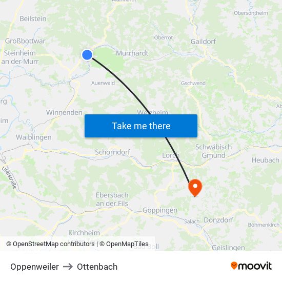 Oppenweiler to Ottenbach map