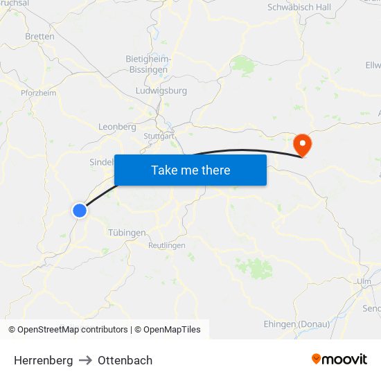 Herrenberg to Ottenbach map