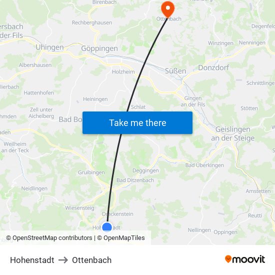 Hohenstadt to Ottenbach map