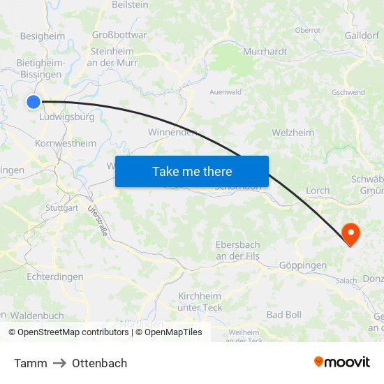 Tamm to Ottenbach map