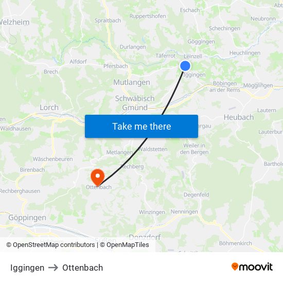 Iggingen to Ottenbach map