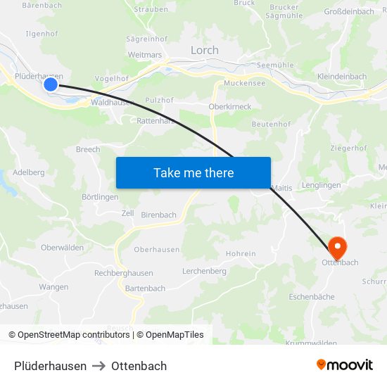 Plüderhausen to Ottenbach map