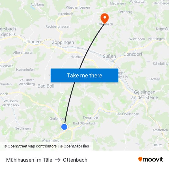 Mühlhausen Im Täle to Ottenbach map