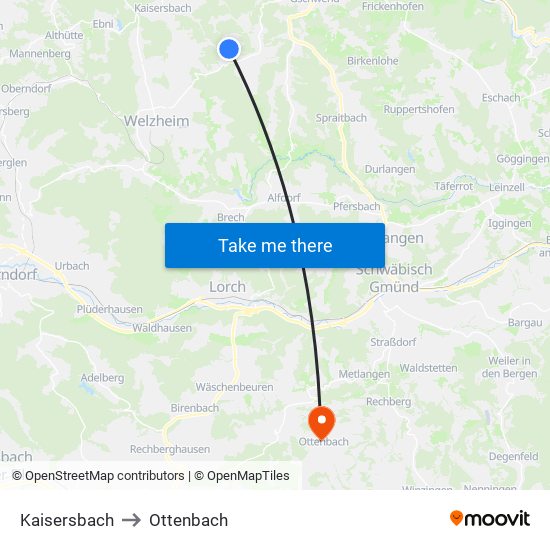 Kaisersbach to Ottenbach map