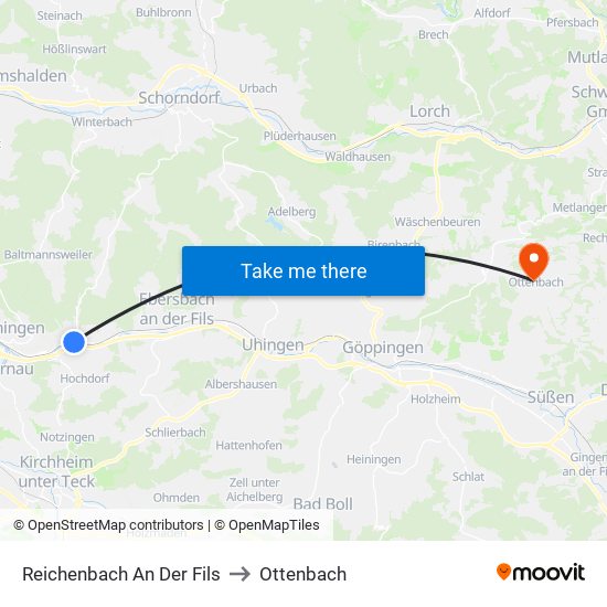 Reichenbach An Der Fils to Ottenbach map