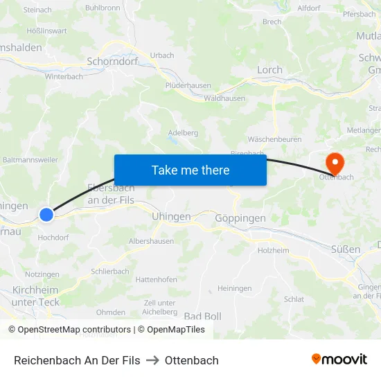 Reichenbach An Der Fils to Ottenbach map