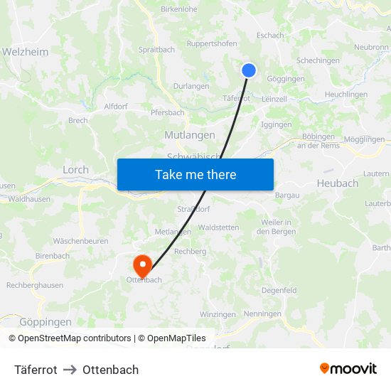 Täferrot to Ottenbach map