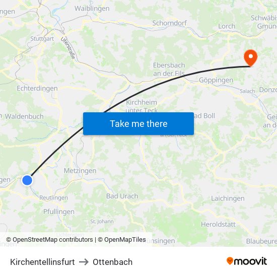 Kirchentellinsfurt to Ottenbach map