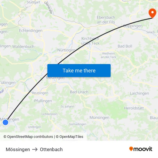 Mössingen to Ottenbach map