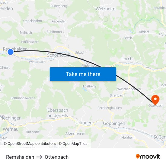 Remshalden to Ottenbach map