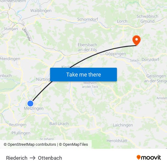 Riederich to Ottenbach map