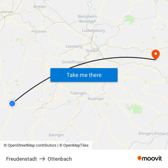 Freudenstadt to Ottenbach map