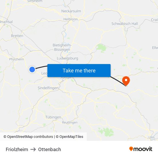 Friolzheim to Ottenbach map