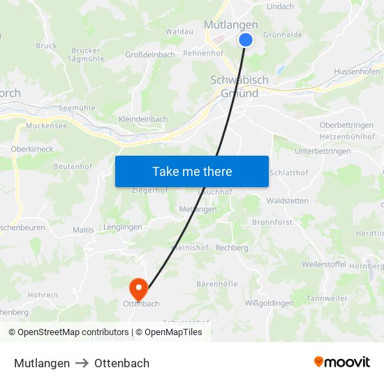 Mutlangen to Ottenbach map