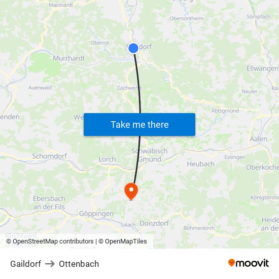 Gaildorf to Ottenbach map