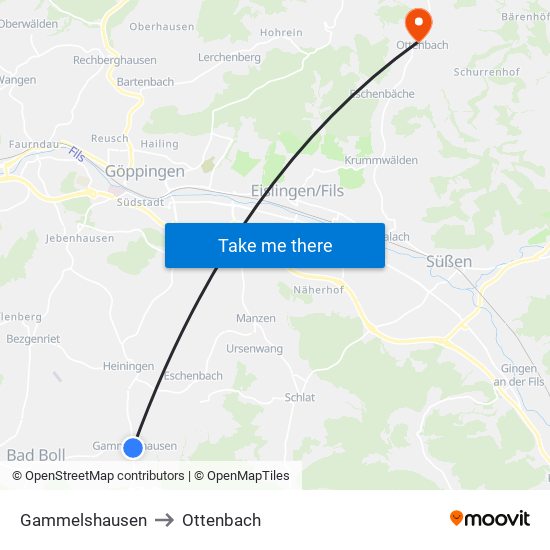 Gammelshausen to Ottenbach map