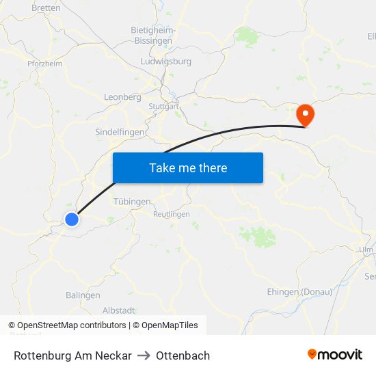Rottenburg Am Neckar to Ottenbach map