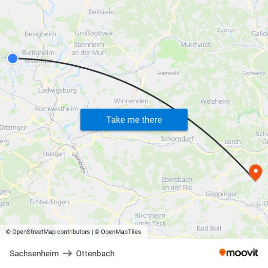 Sachsenheim to Ottenbach map