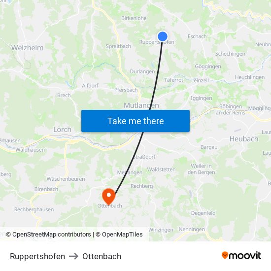Ruppertshofen to Ottenbach map