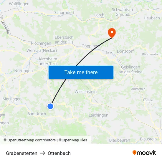 Grabenstetten to Ottenbach map