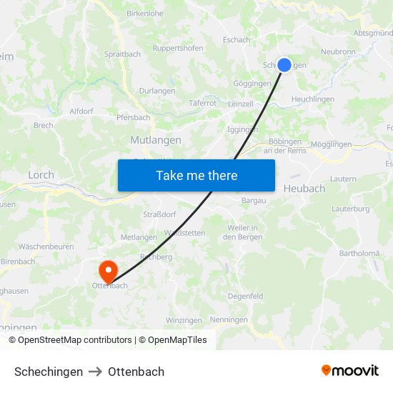 Schechingen to Ottenbach map