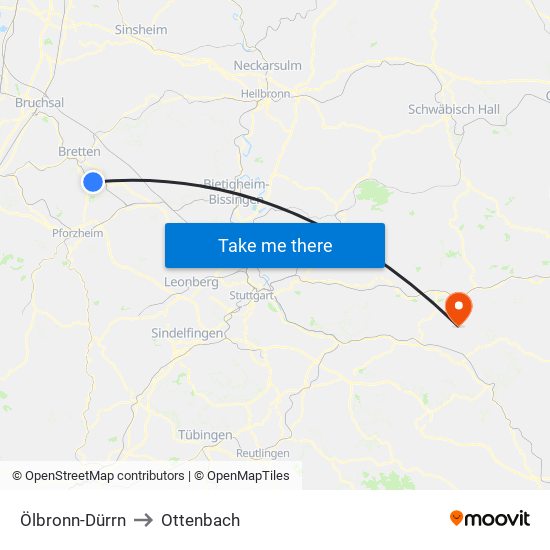 Ölbronn-Dürrn to Ottenbach map