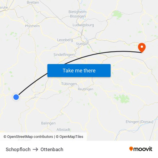 Schopfloch to Ottenbach map