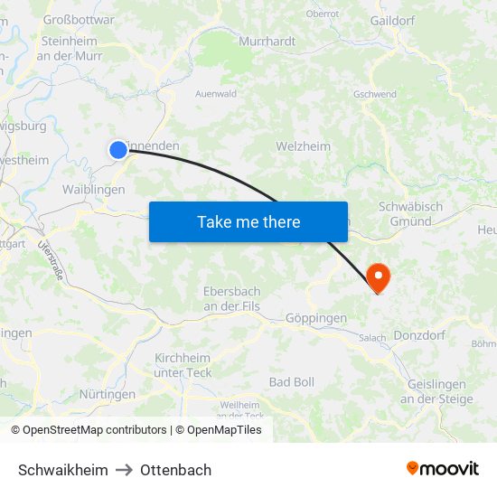 Schwaikheim to Ottenbach map