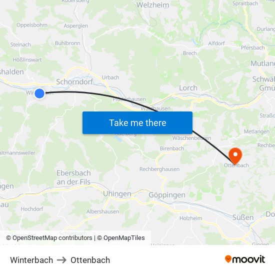 Winterbach to Ottenbach map