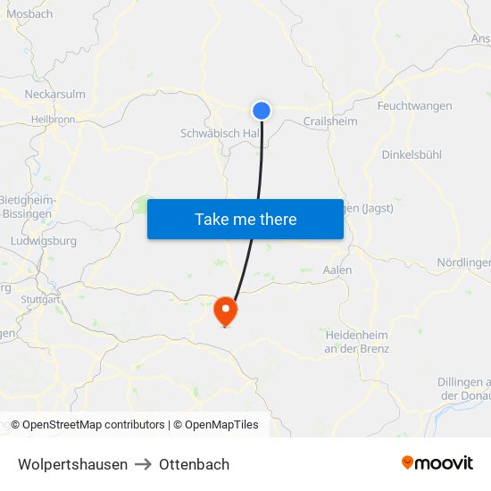 Wolpertshausen to Ottenbach map