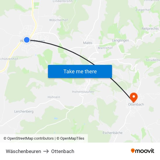 Wäschenbeuren to Ottenbach map