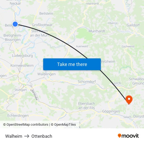 Walheim to Ottenbach map