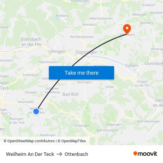 Weilheim An Der Teck to Ottenbach map