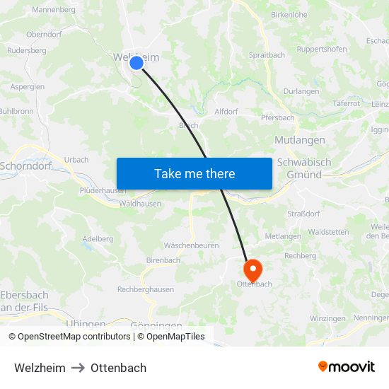 Welzheim to Ottenbach map