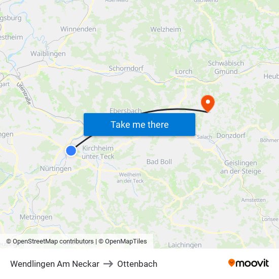 Wendlingen Am Neckar to Ottenbach map