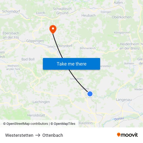 Westerstetten to Ottenbach map